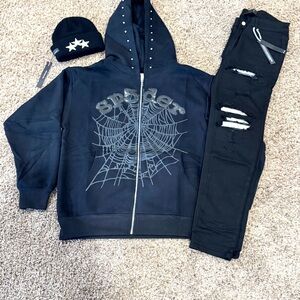 Spyder Black Hoodie with Web Design